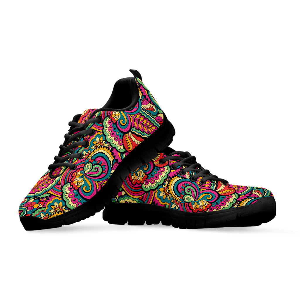 Retro Psychedelic Hippie Pattern Print Black Sneakers