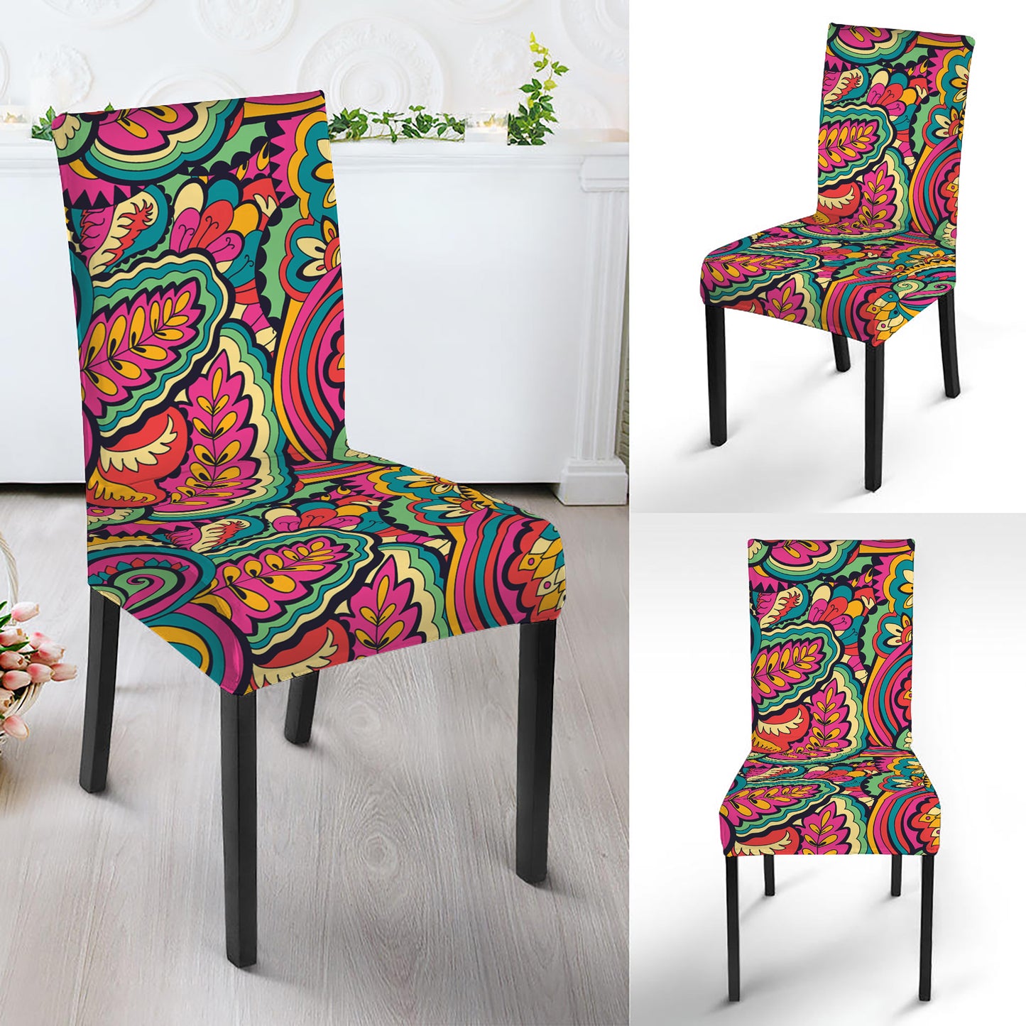 Retro Psychedelic Hippie Pattern Print Dining Chair Slipcover