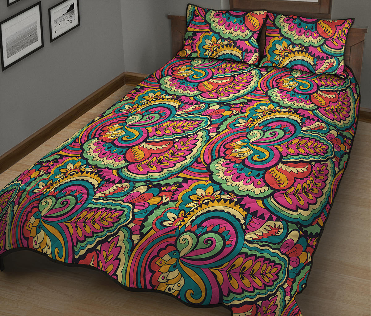 Retro Psychedelic Hippie Pattern Print Quilt Bed Set