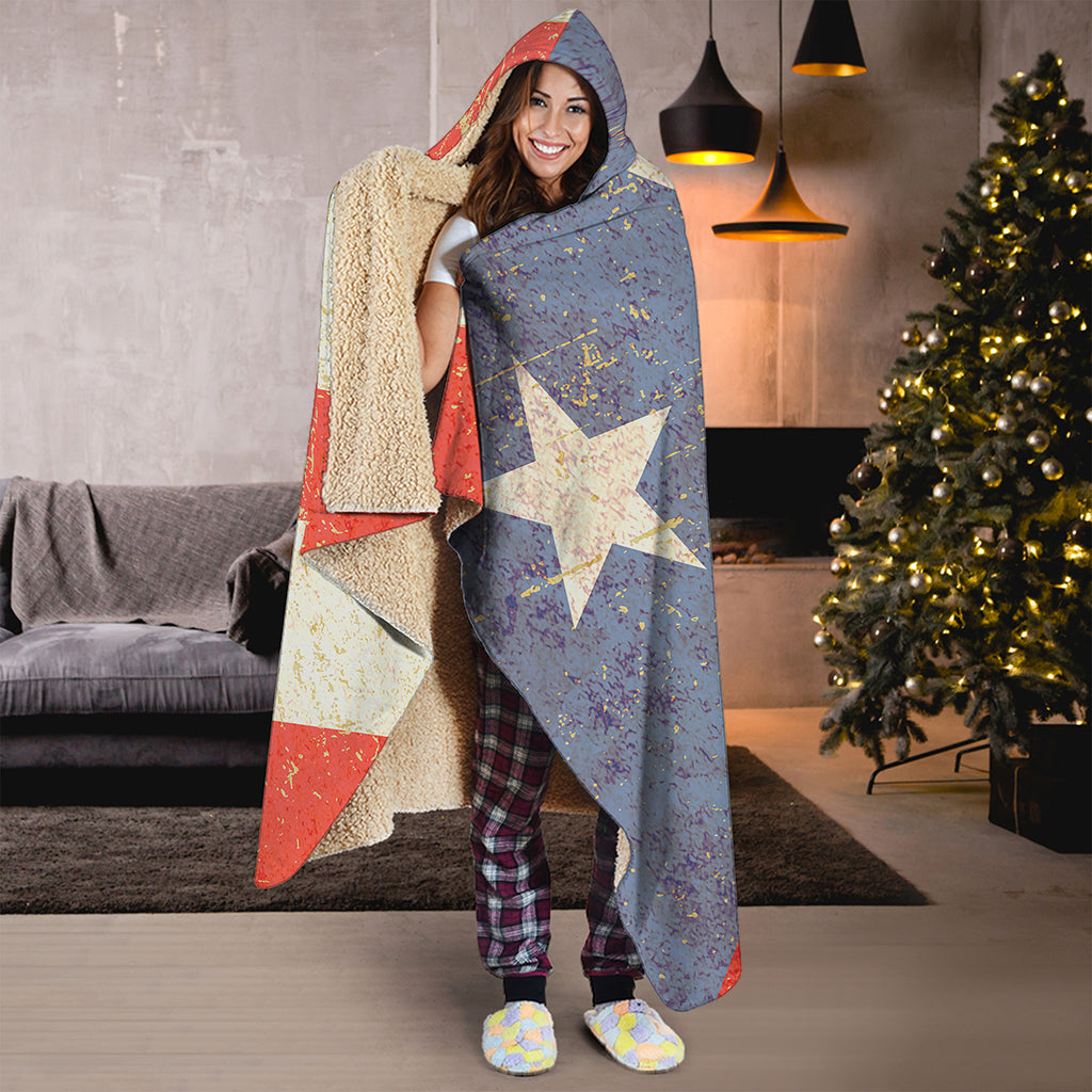 Retro Puerto Rican Flag Print Hooded Blanket