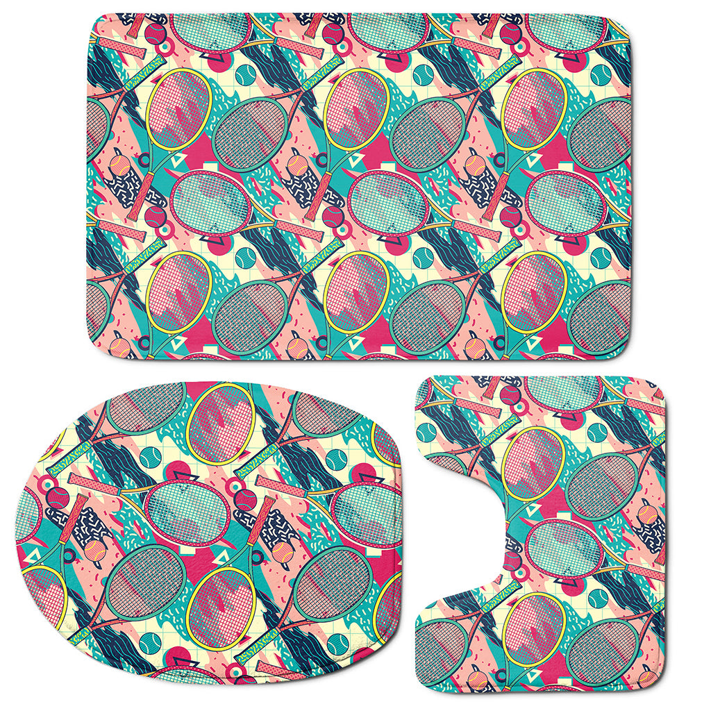 Retro Tennis Pattern Print 3 Piece Bath Mat Set