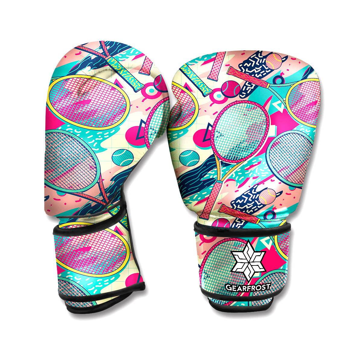 Retro Tennis Pattern Print Boxing Gloves