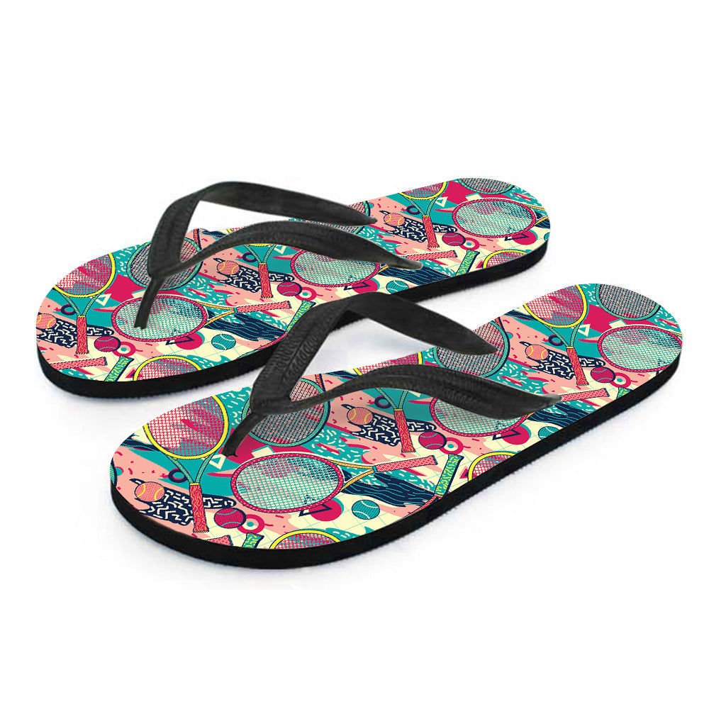 Retro Tennis Pattern Print Flip Flops