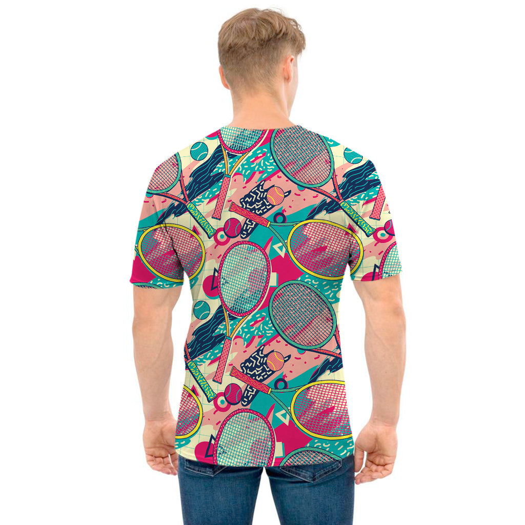 Retro Tennis Pattern Print Men's T-Shirt