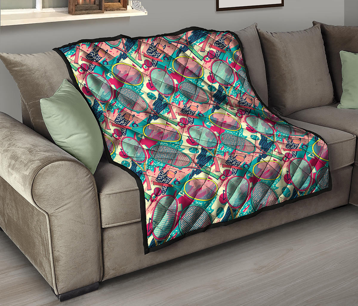 Retro Tennis Pattern Print Quilt
