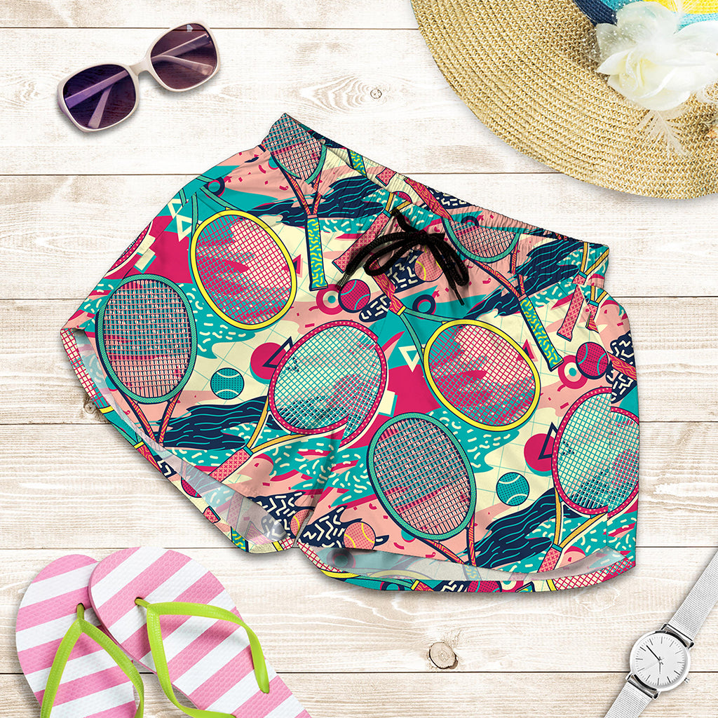 Retro Tennis Pattern Print Women's Shorts