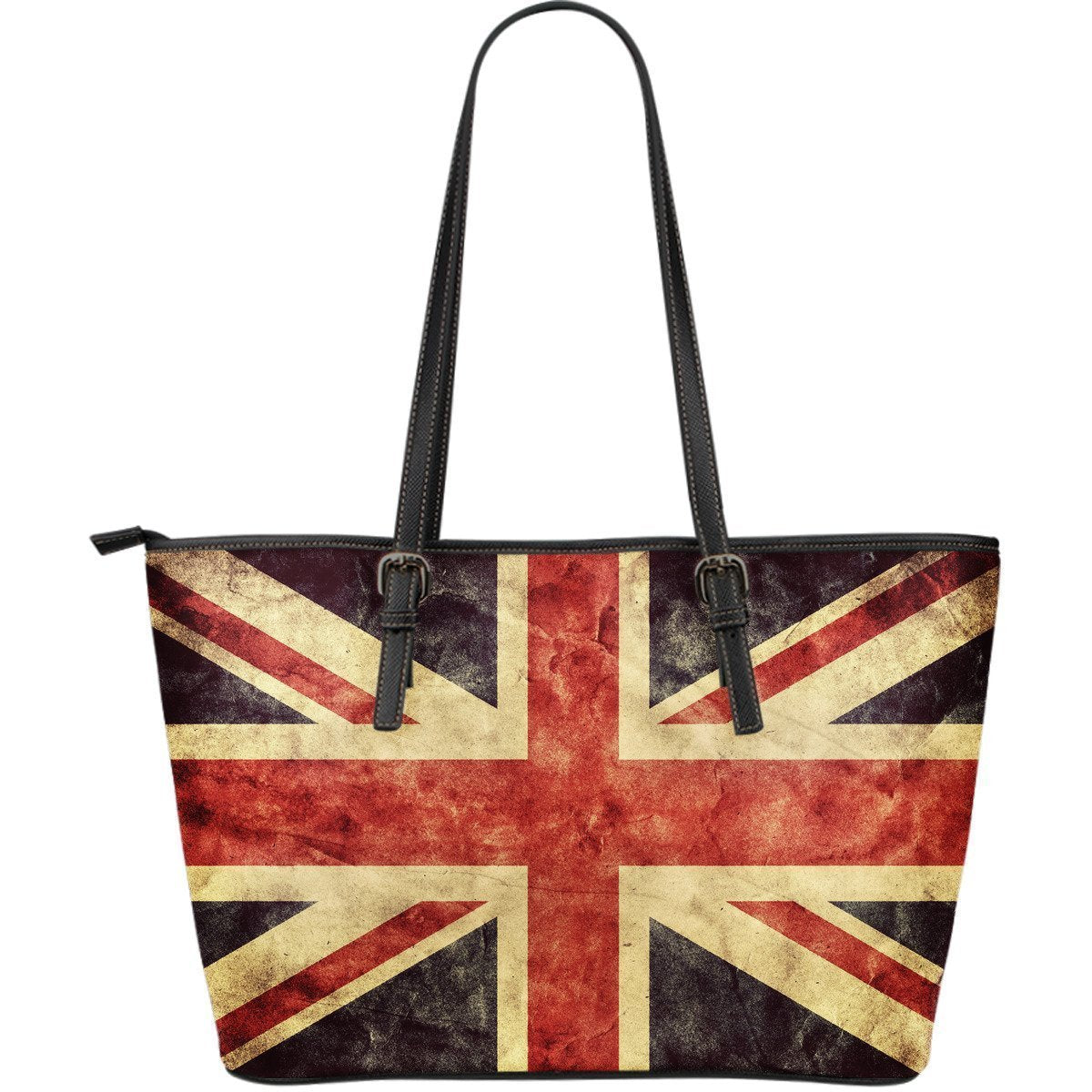 Retro Union Jack British Flag Print Leather Tote Bag GearFrost