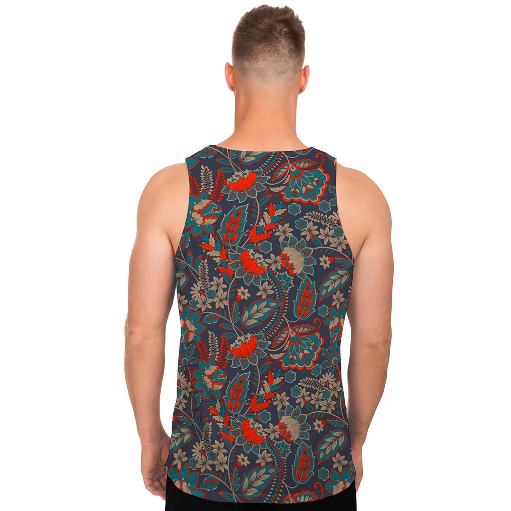 Retro Vintage Bohemian Floral Print Men's Tank Top