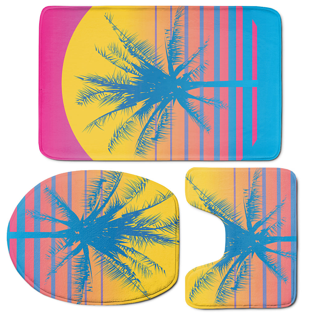 Retrowave Sunset Palm Tree Print 3 Piece Bath Mat Set