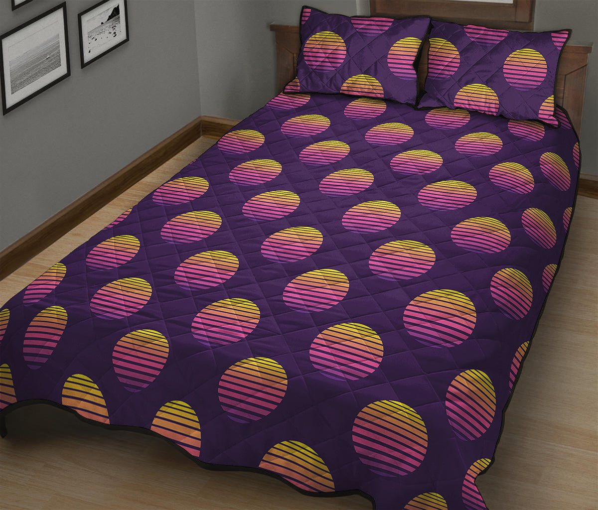 Retrowave Sunset Pattern Print Quilt Bed Set