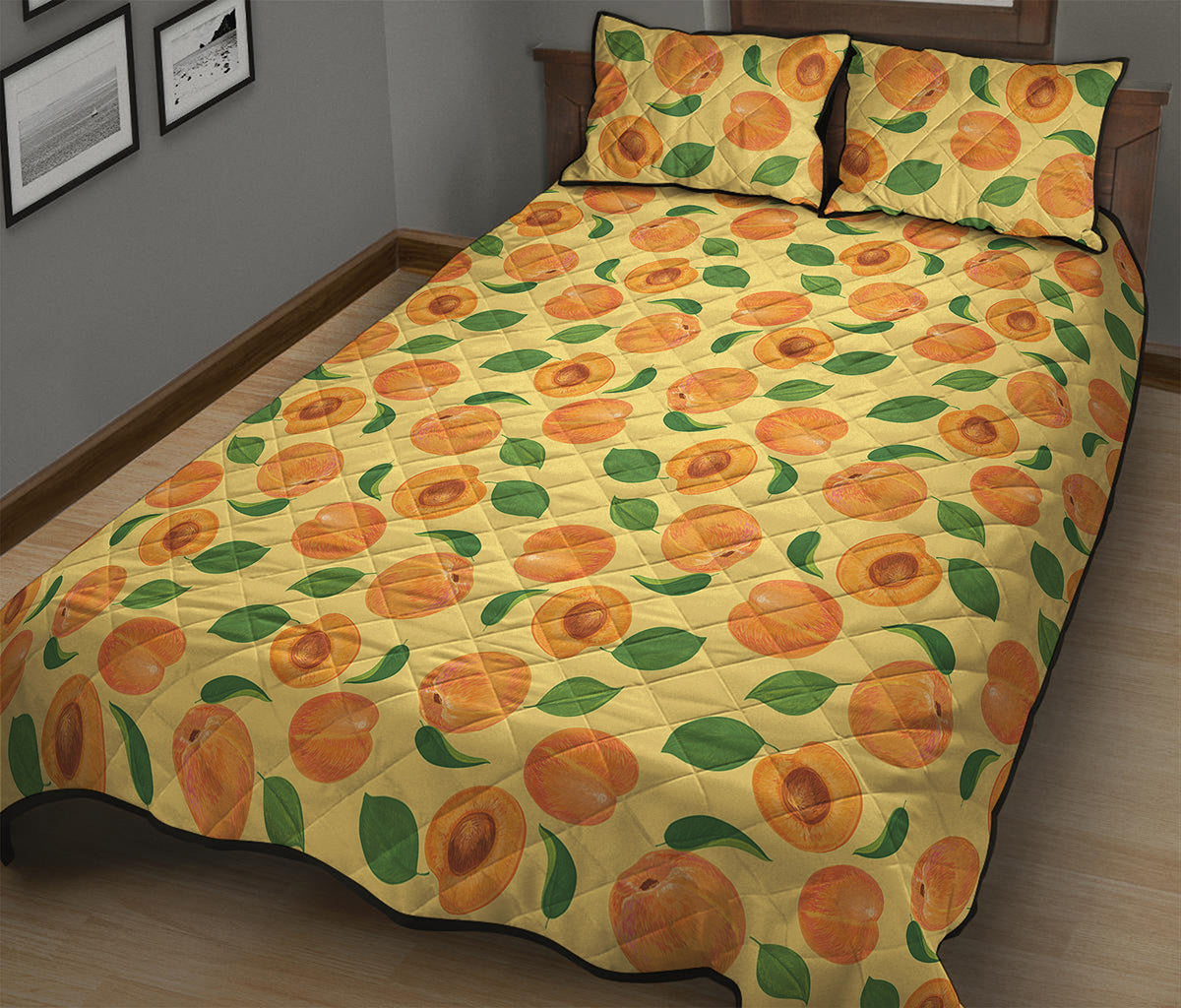Ripe Apricot Fruit Pattern Print Quilt Bed Set