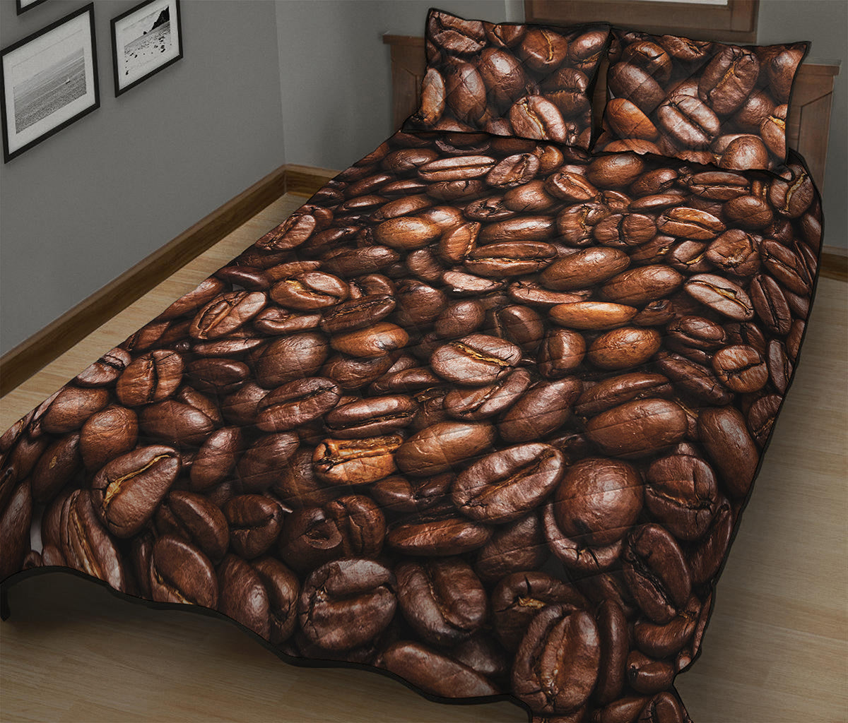 Roasted Coffee Bean Print Quilt Bed Set