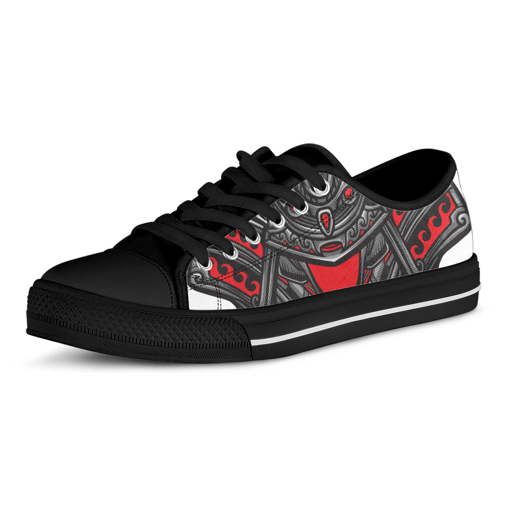 Robot Samurai Mask Print Black Low Top Shoes