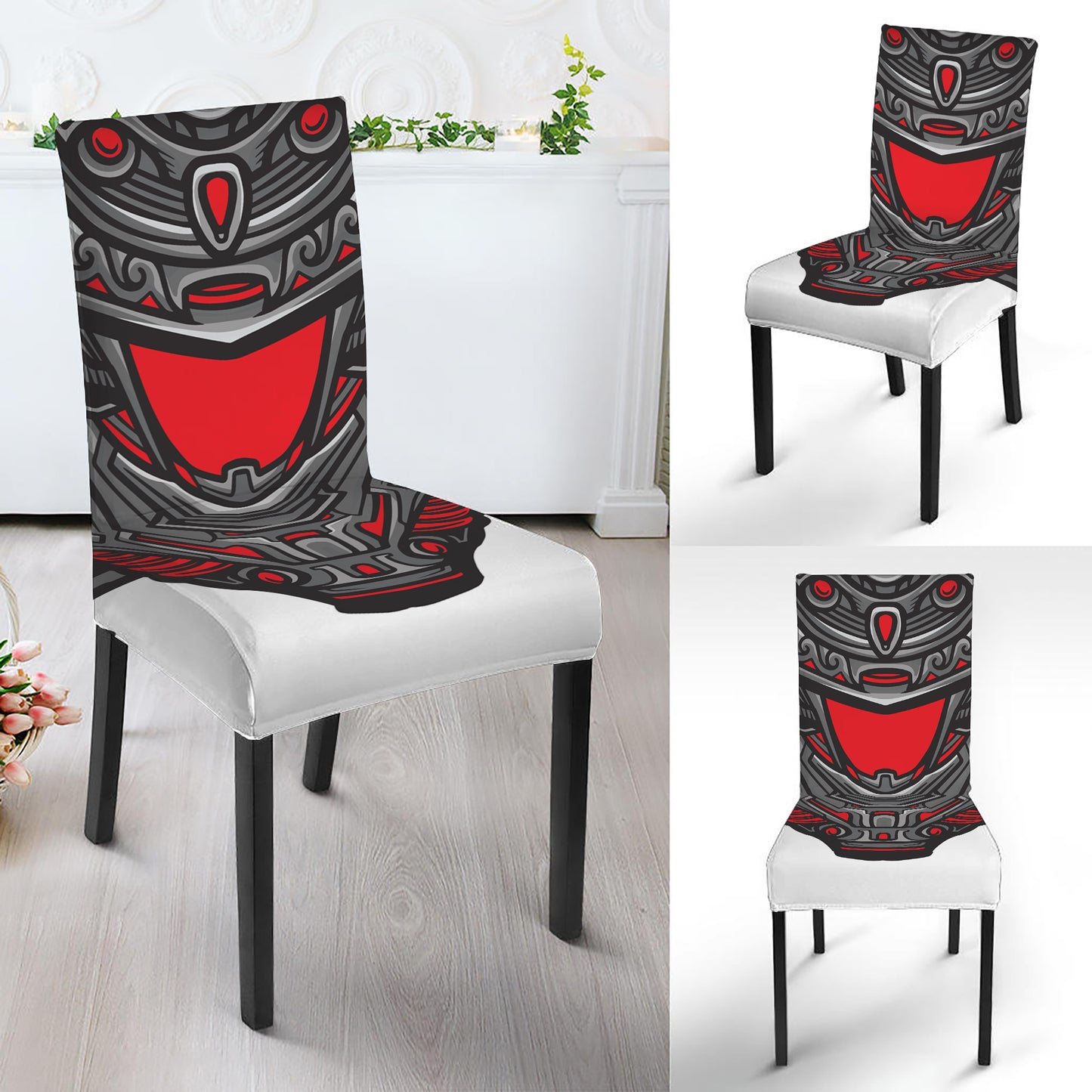 Robot Samurai Mask Print Dining Chair Slipcover
