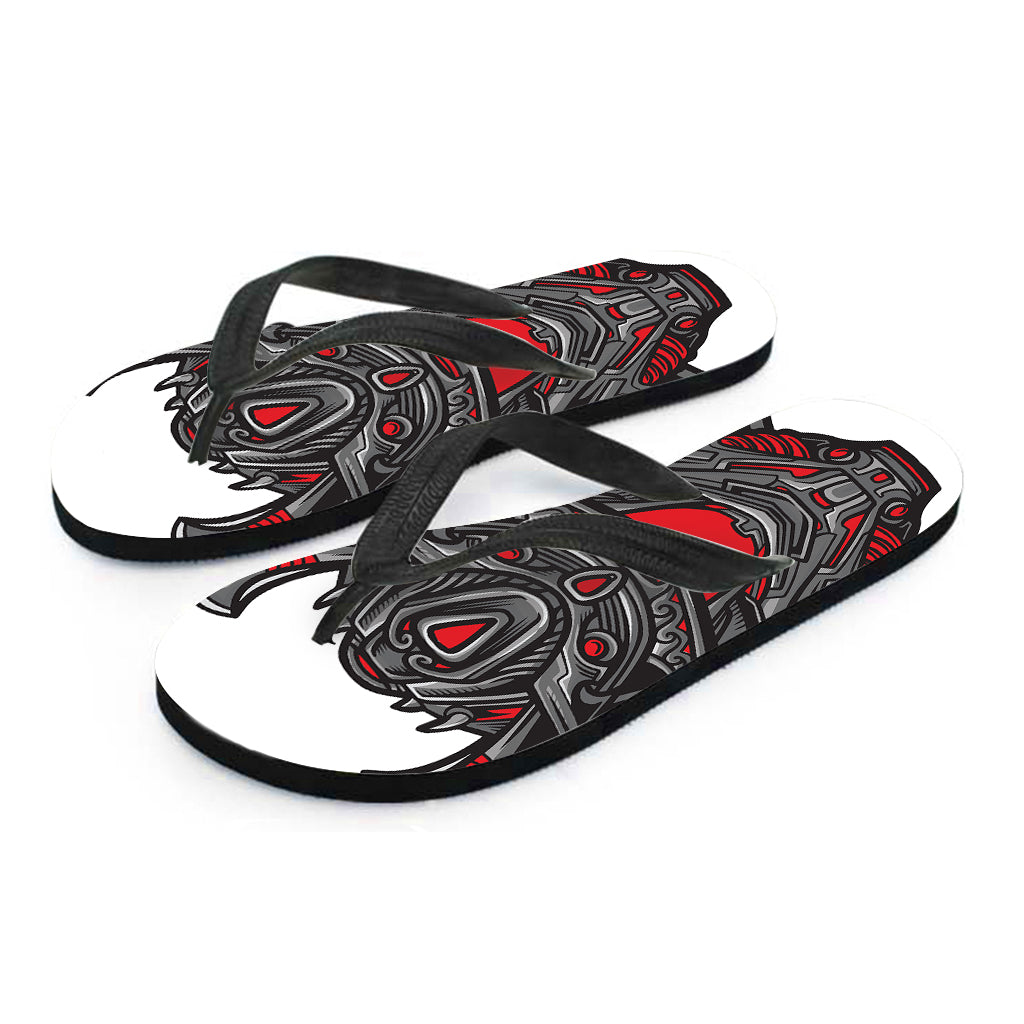 Robot Samurai Mask Print Flip Flops