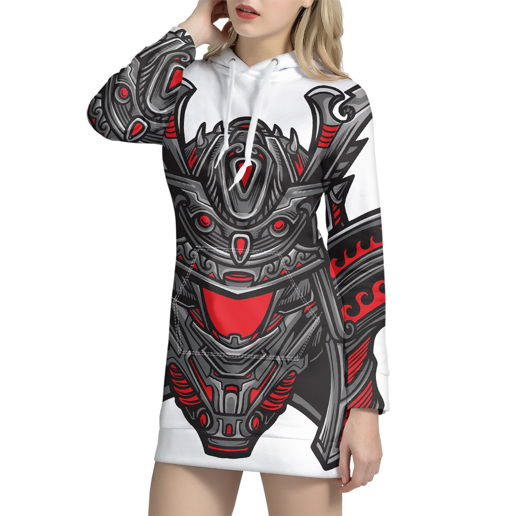 Robot Samurai Mask Print Pullover Hoodie Dress