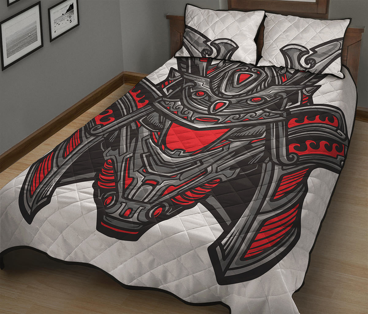 Robot Samurai Mask Print Quilt Bed Set