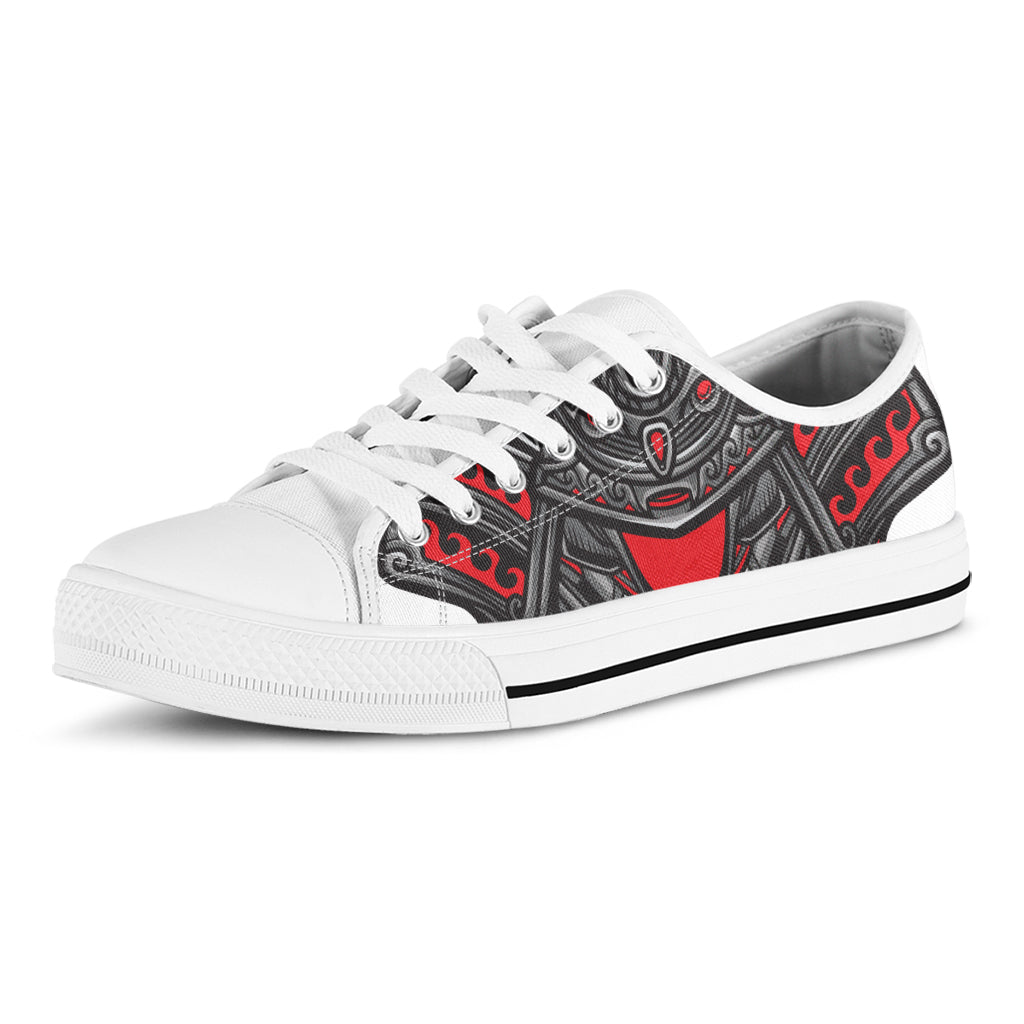 Robot Samurai Mask Print White Low Top Shoes