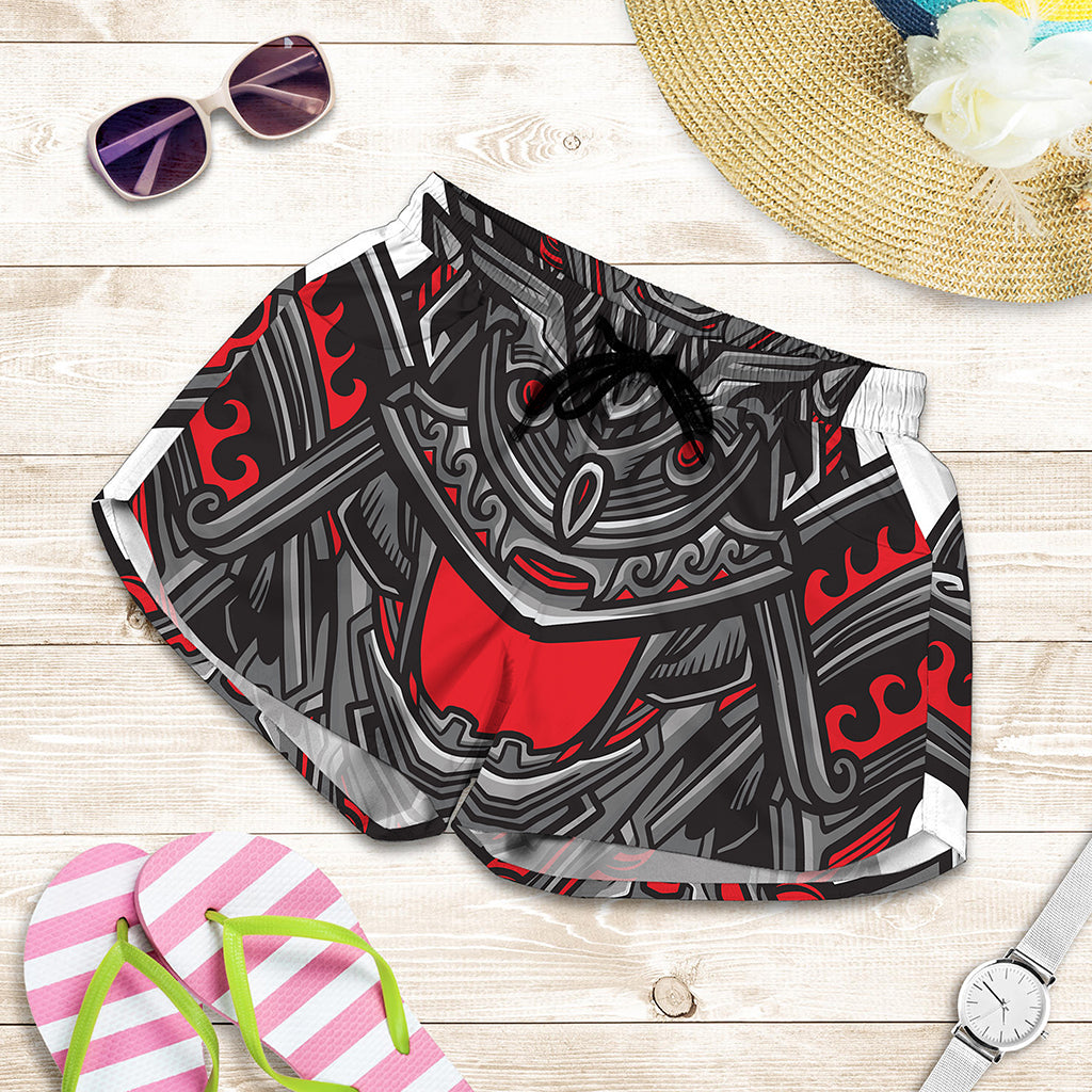 Robot Samurai Mask Print Women's Shorts