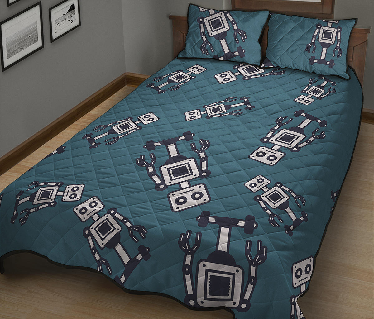 Robot Servant Pattern Print Quilt Bed Set