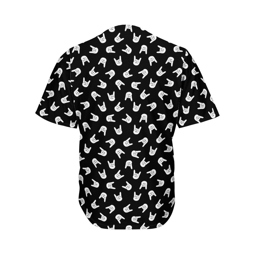 Rock And Roll Hand Sign Pattern Print Men's Baseball Jersey