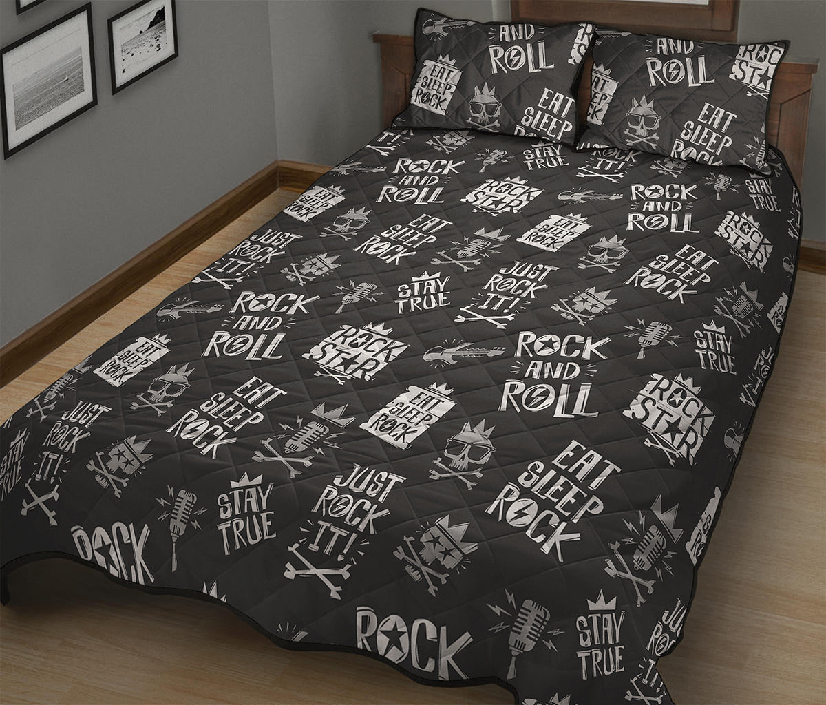 Rock And Roll Music Pattern Print Quilt Bed Set