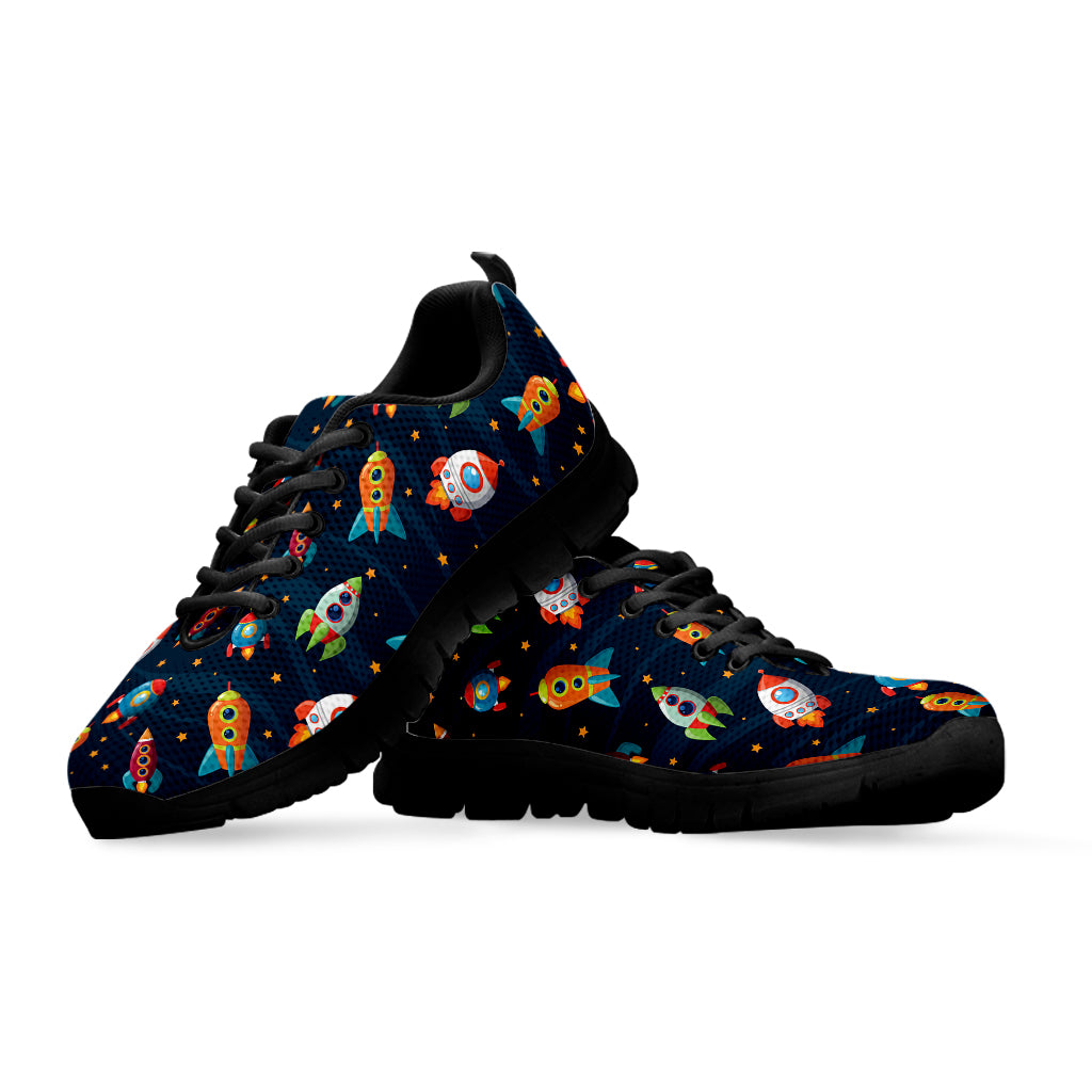 Rockets And Stars Pattern Print Black Sneakers