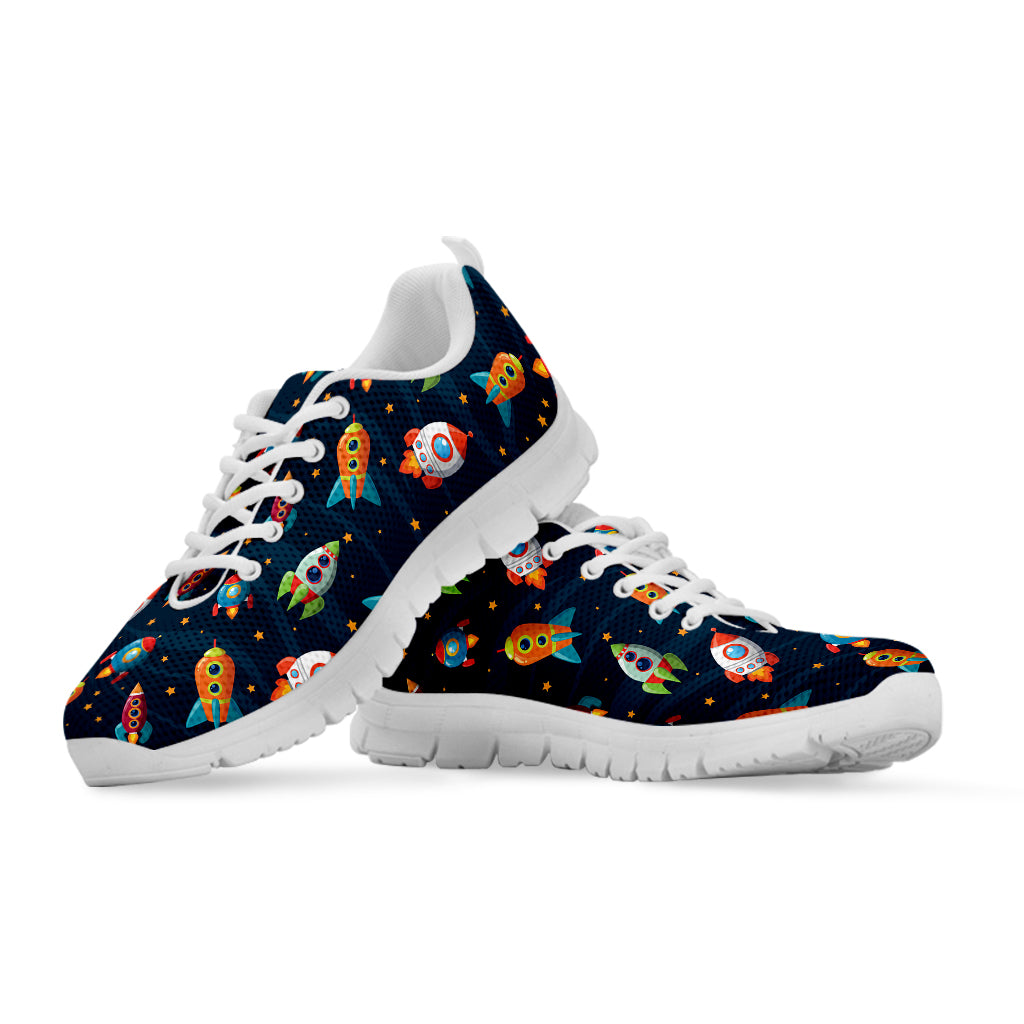 Rockets And Stars Pattern Print White Sneakers