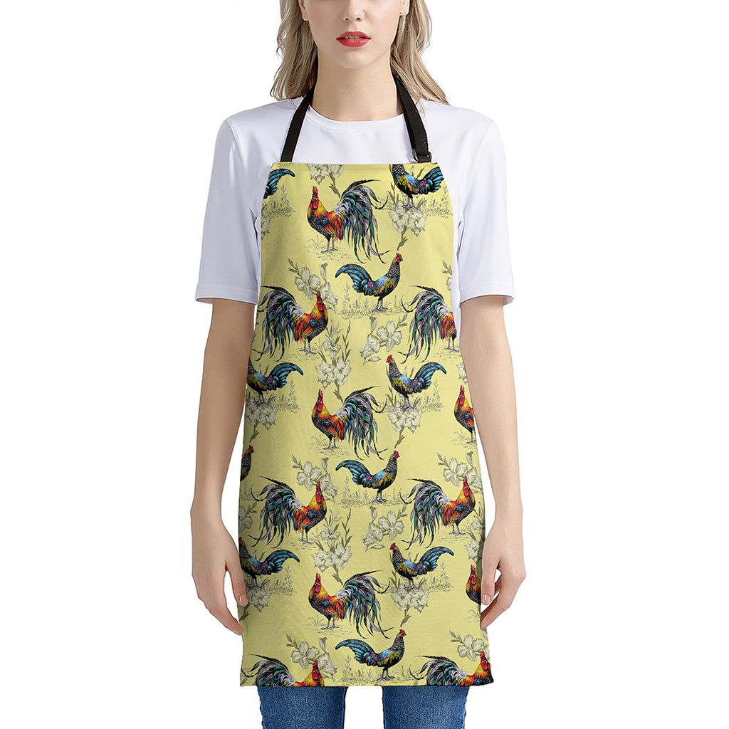 Rooster And Flower Pattern Print Apron