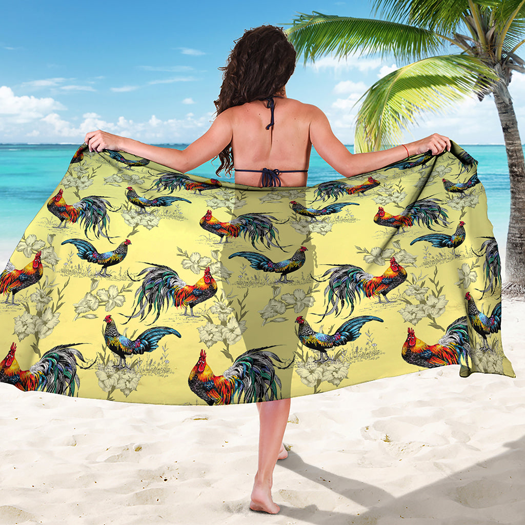 Rooster And Flower Pattern Print Beach Sarong Wrap