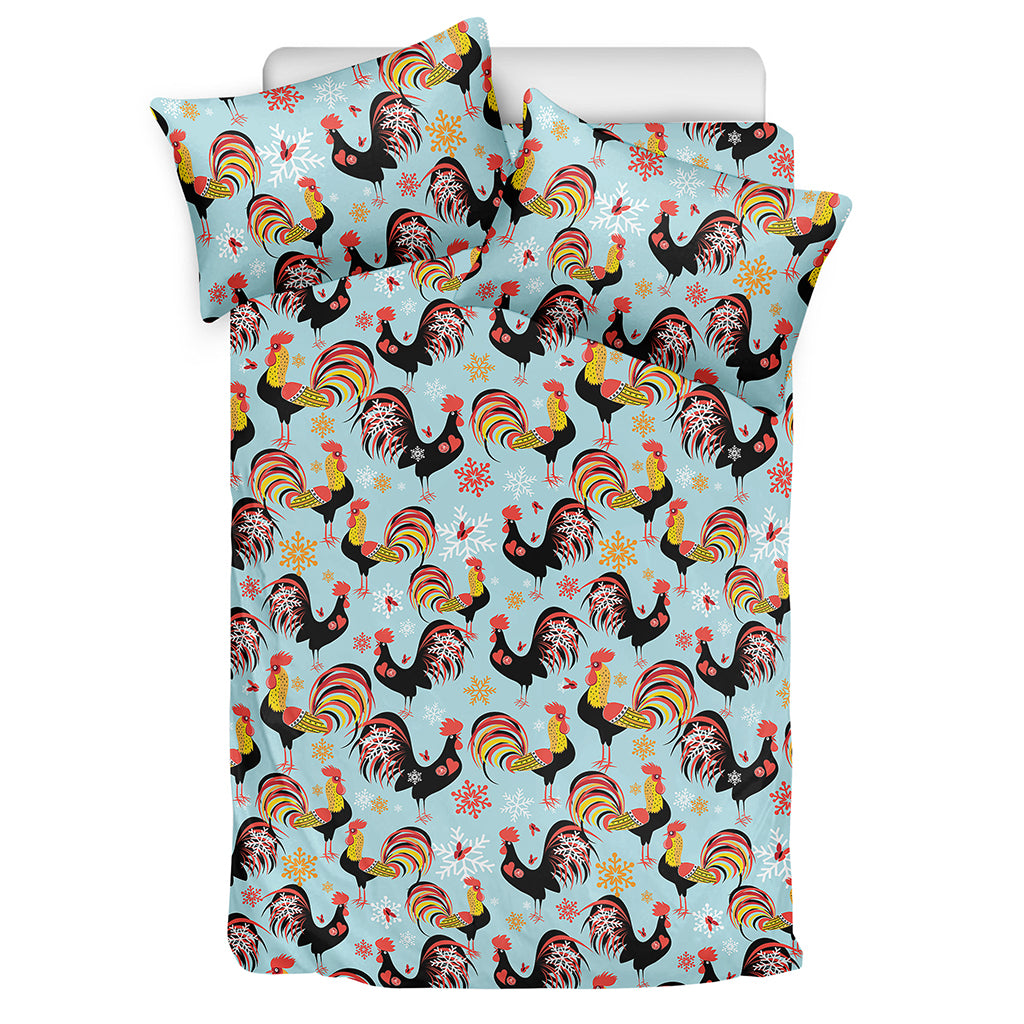 Rooster And Snowflake Pattern Print Duvet Cover Bedding Set