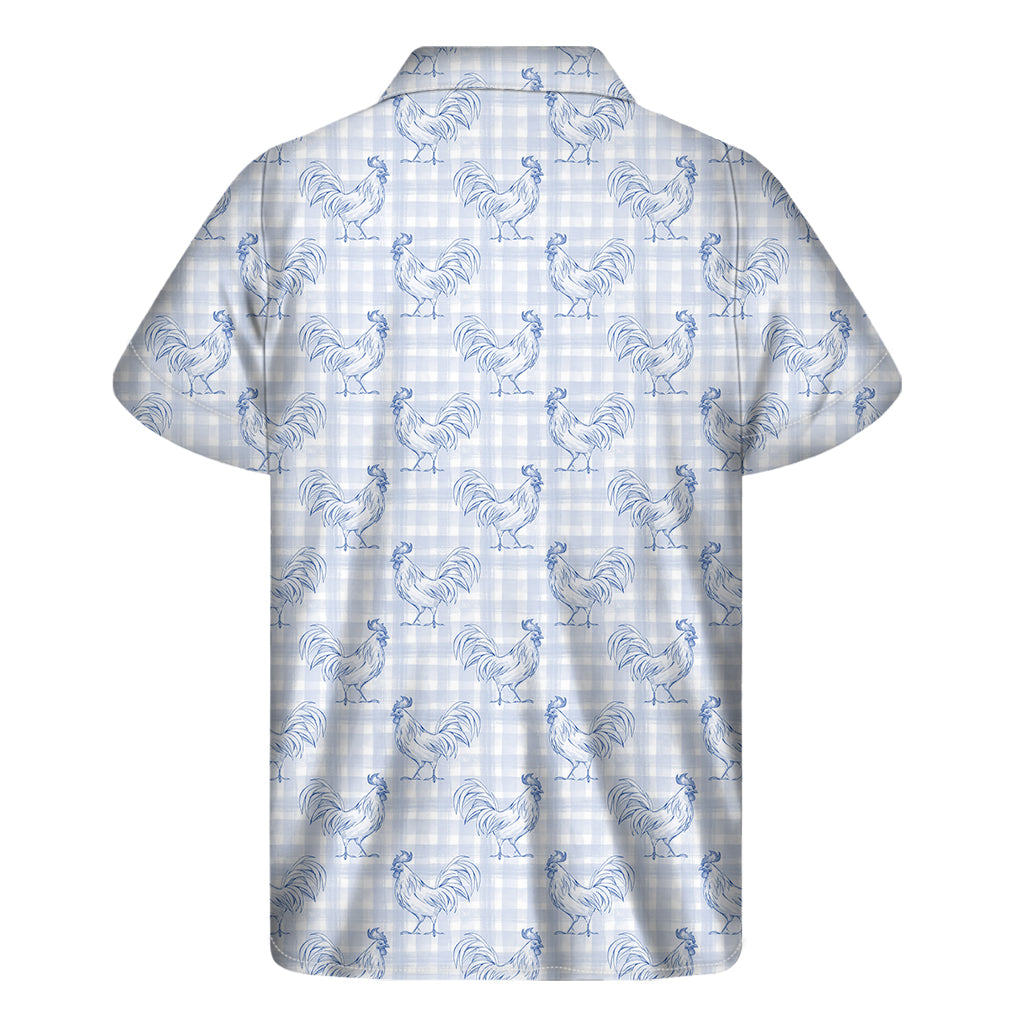 Rooster Plaid Pattern Print Men's Short Sleeve Shirt