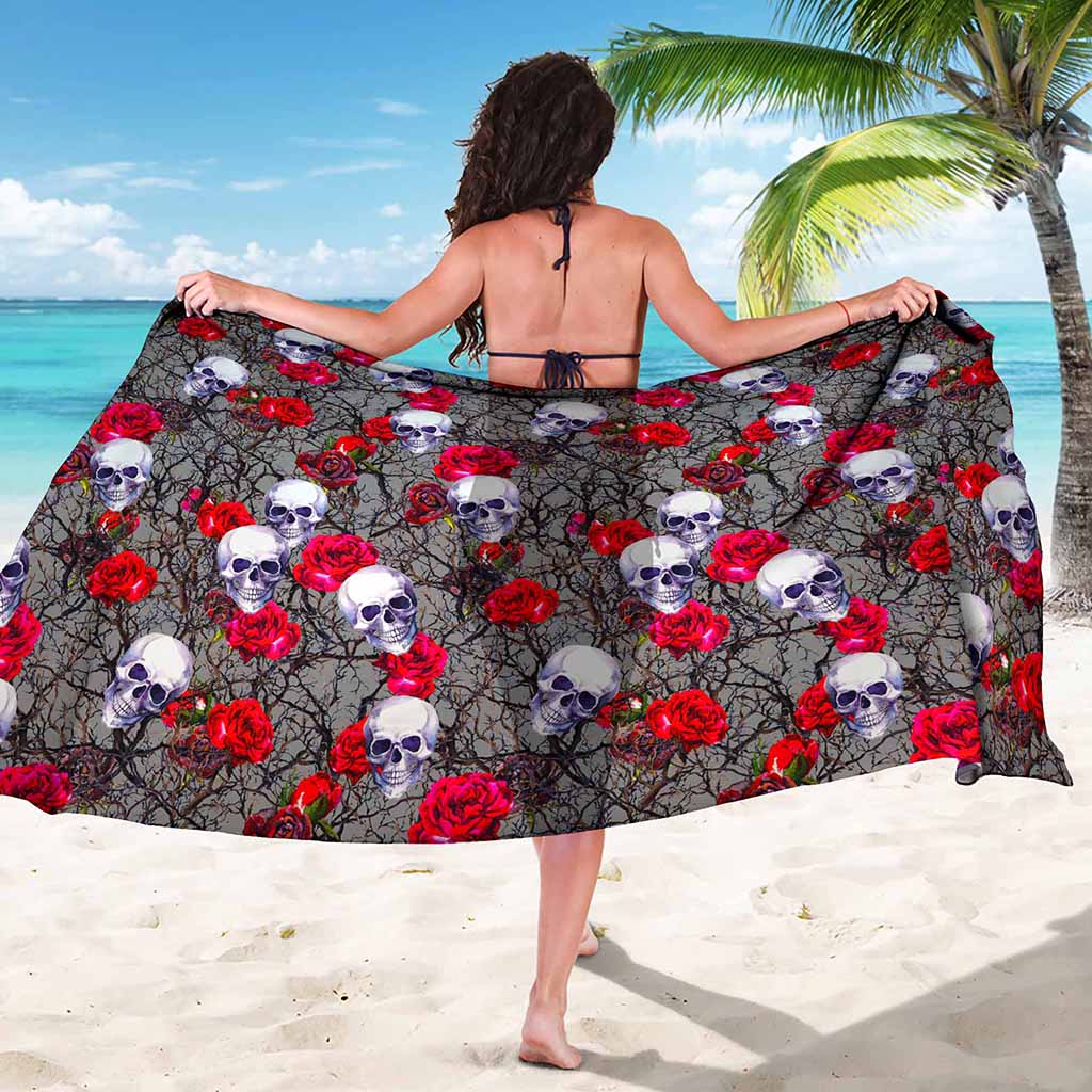 Rose Branch Skull Pattern Print Beach Sarong Wrap