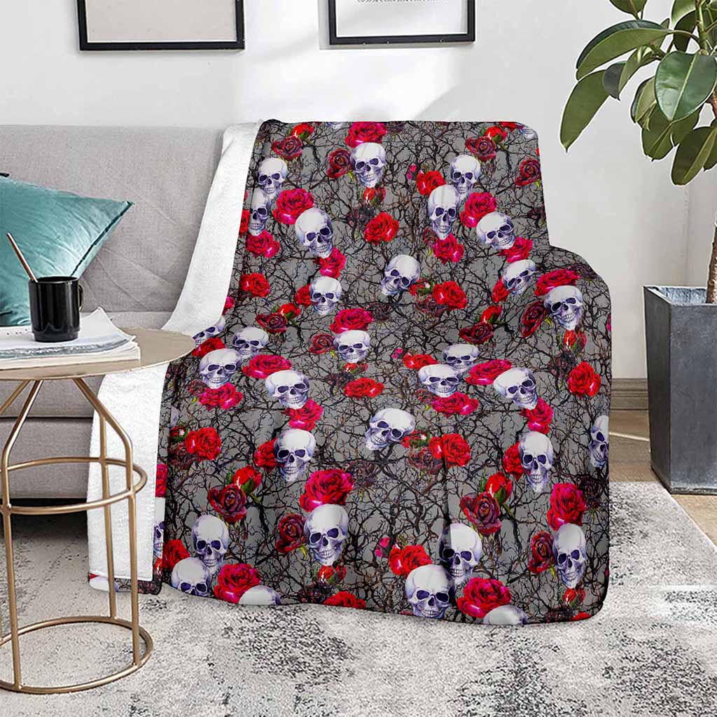 Rose Branch Skull Pattern Print Blanket