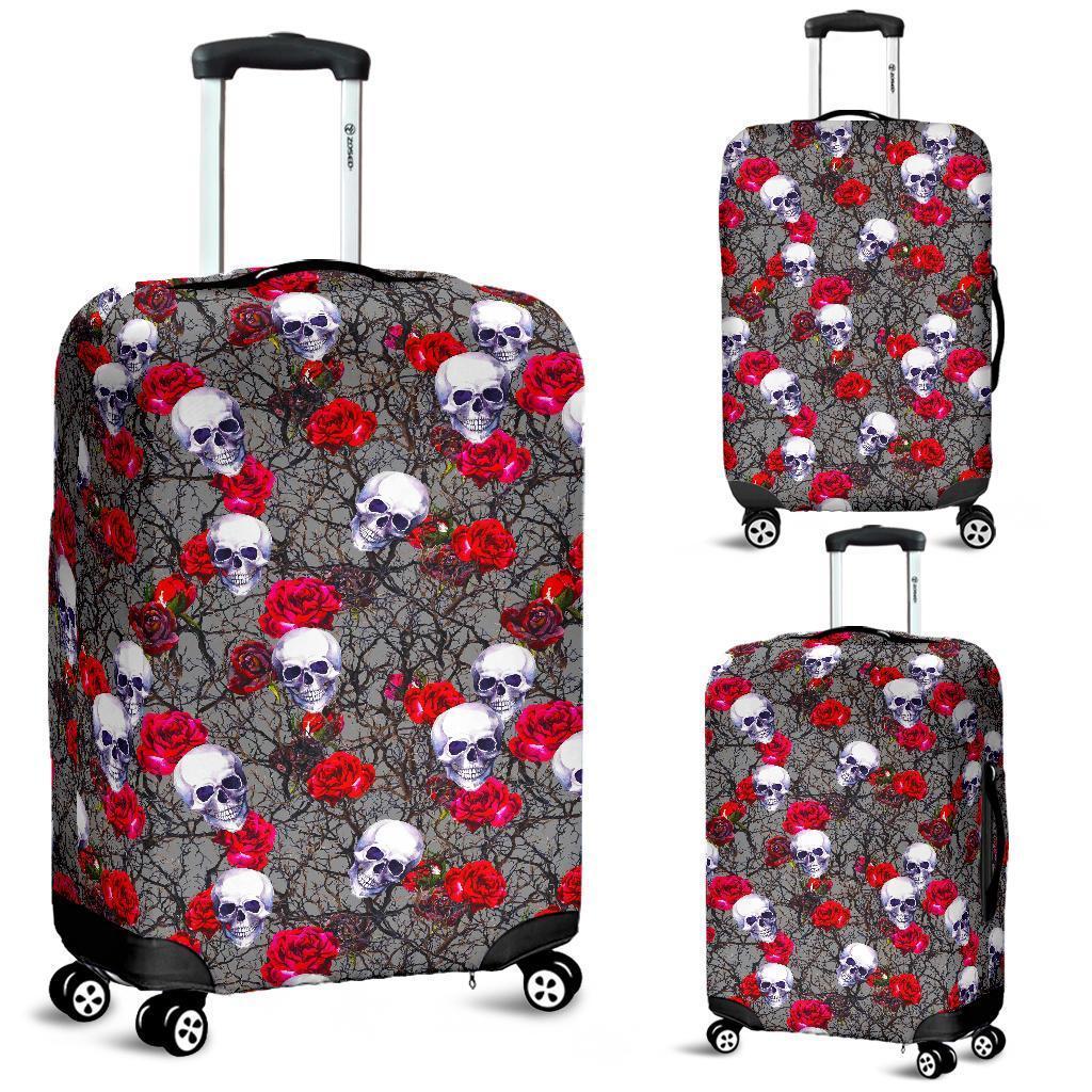 Rose Branch Skull Pattern Print Luggage Cover GearFrost