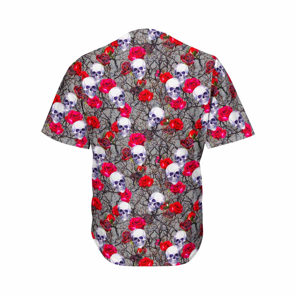 Rose Branch Skull Pattern Print Men's Baseball Jersey