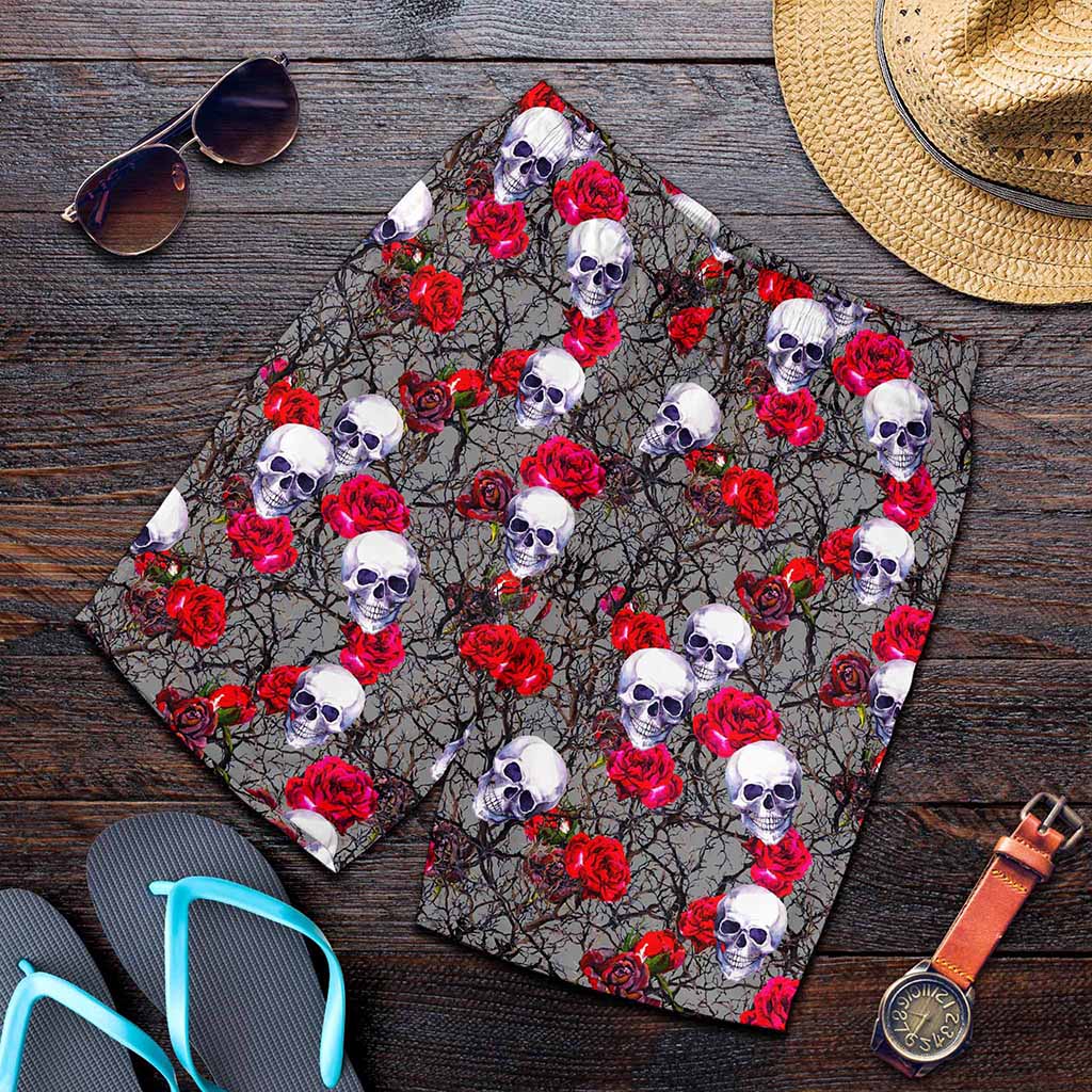 Rose Branch Skull Pattern Print Men's Shorts