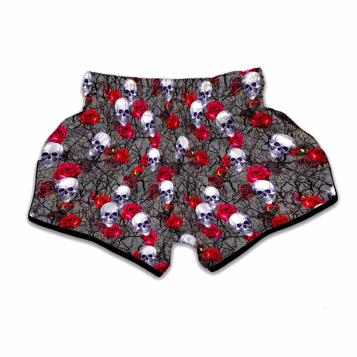 Rose Branch Skull Pattern Print Muay Thai Boxing Shorts