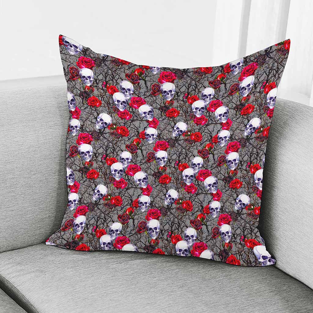 Rose Branch Skull Pattern Print Pillow Cover