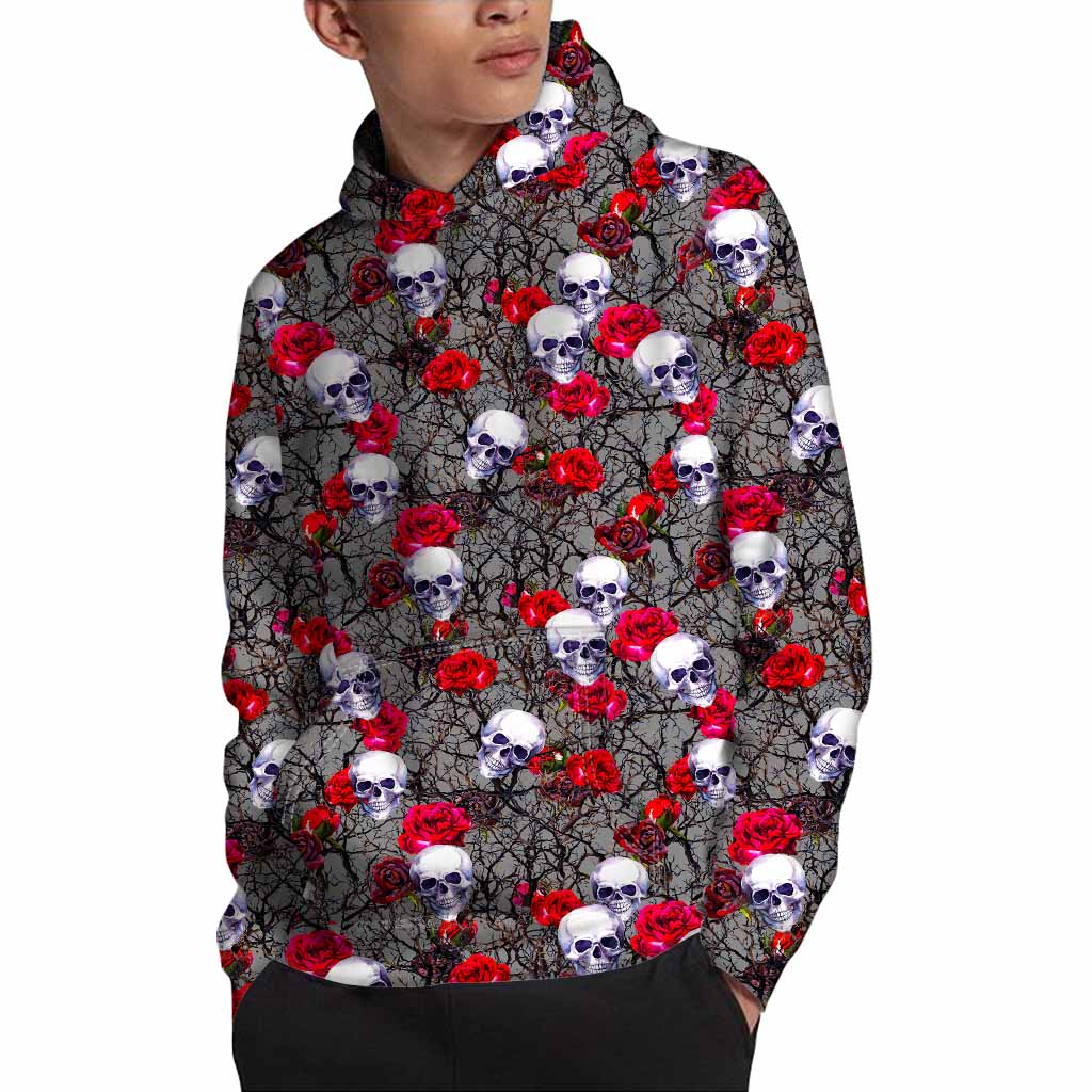 Rose Branch Skull Pattern Print Pullover Hoodie
