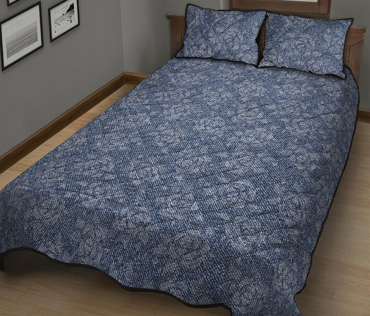 Rose Denim Jeans Pattern Print Quilt Bed Set
