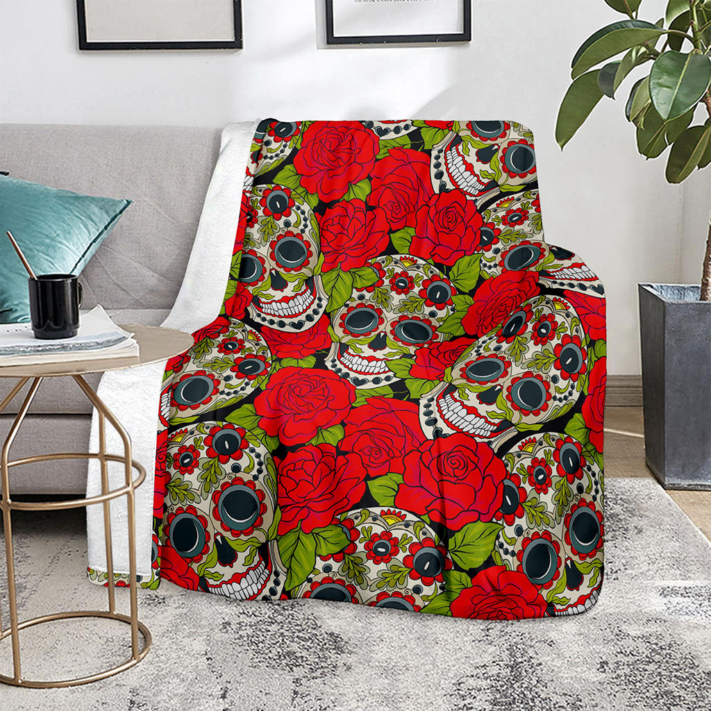 Rose Floral Sugar Skull Pattern Print Blanket
