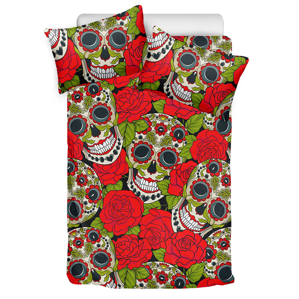 Rose Floral Sugar Skull Pattern Print Duvet Cover Bedding Set