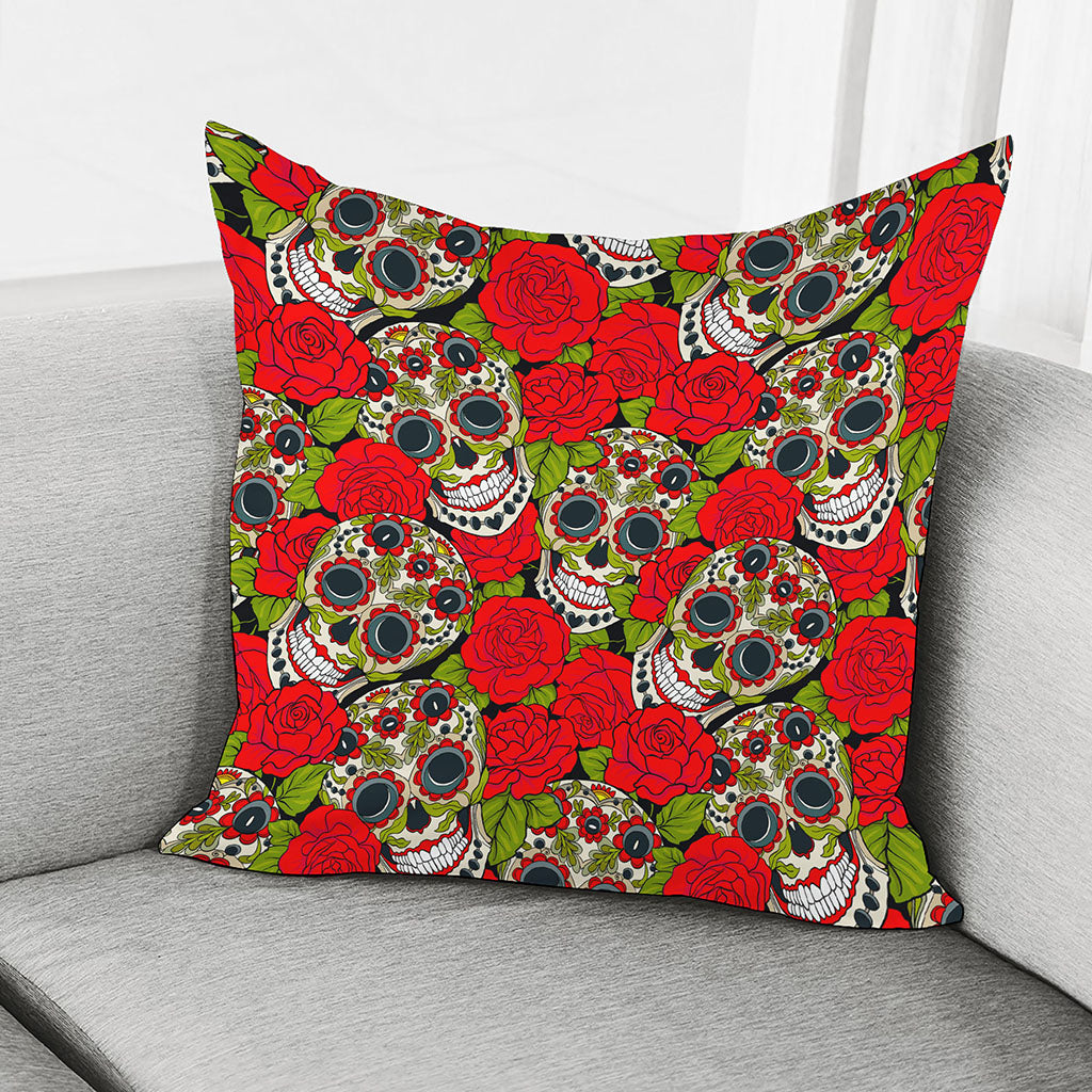 Rose Floral Sugar Skull Pattern Print Pillow Cover