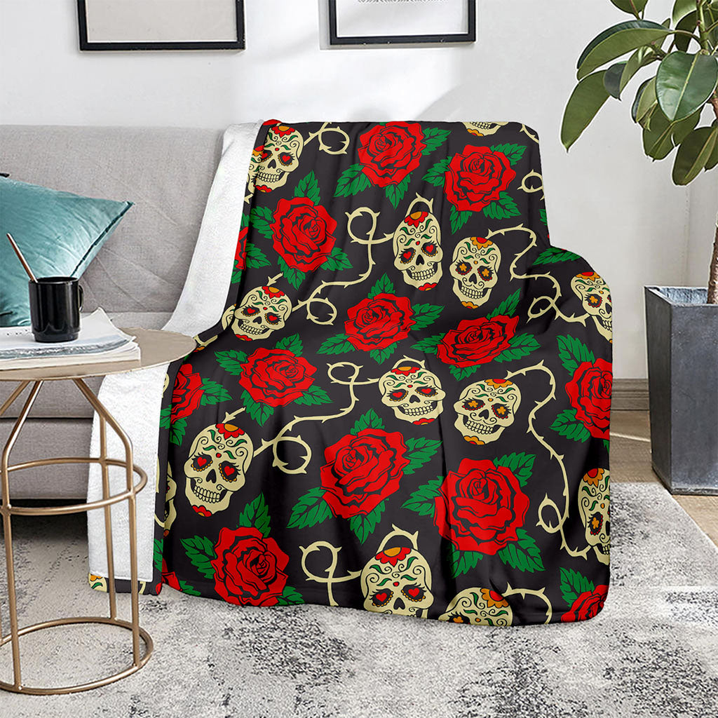 Rose Flower Sugar Skull Pattern Print Blanket
