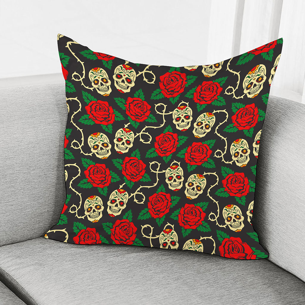Rose Flower Sugar Skull Pattern Print Pillow Cover