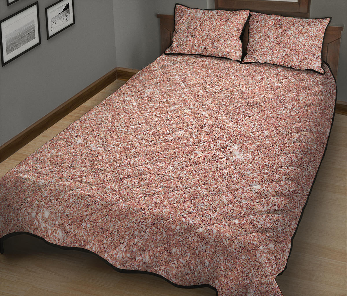 Rose Gold Glitter Artwork Print (NOT Real Glitter) Quilt Bed Set