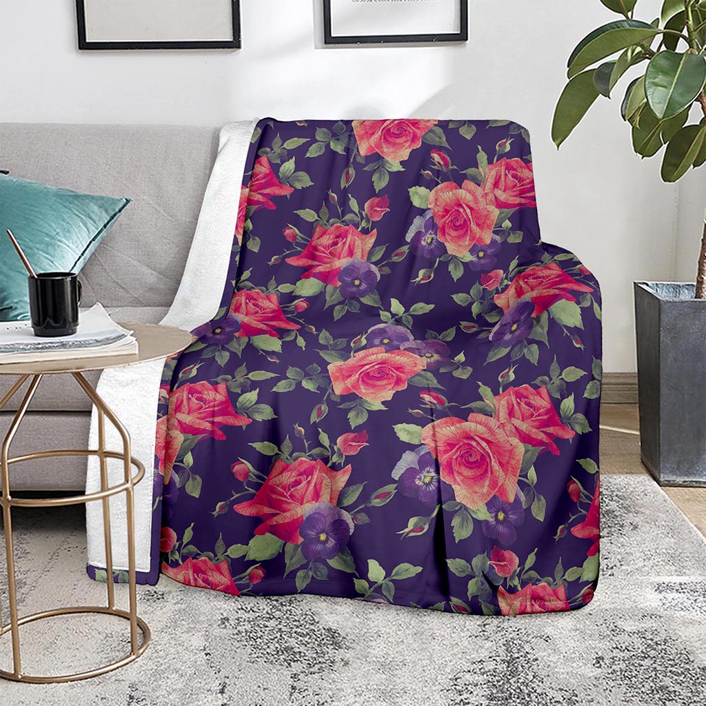 Rose Pansy Floral Flower Pattern Print Blanket