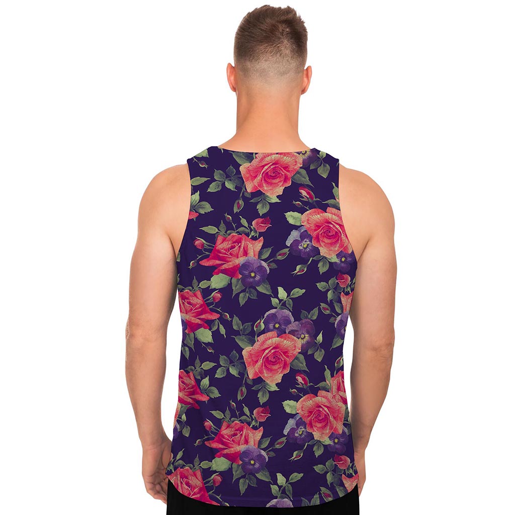 Rose Pansy Floral Flower Pattern Print Men's Tank Top