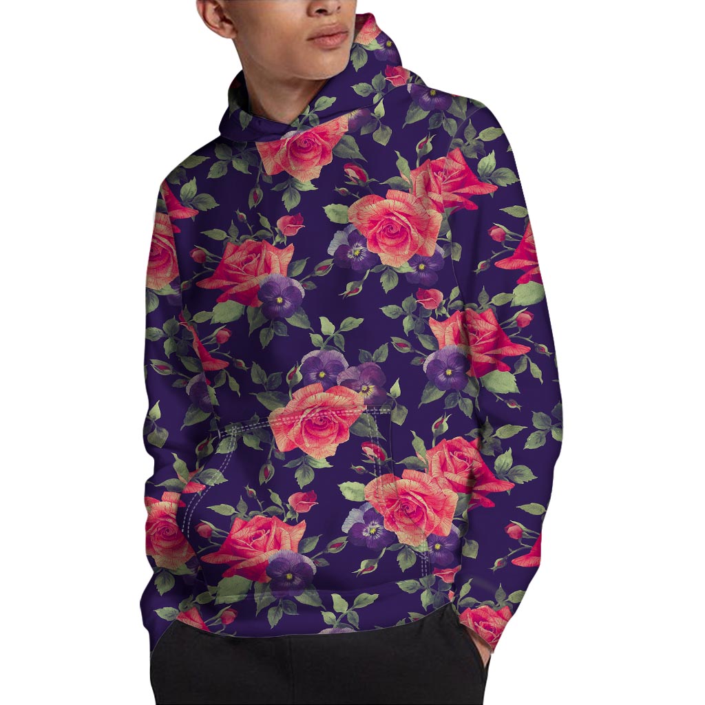 Rose Pansy Floral Flower Pattern Print Pullover Hoodie